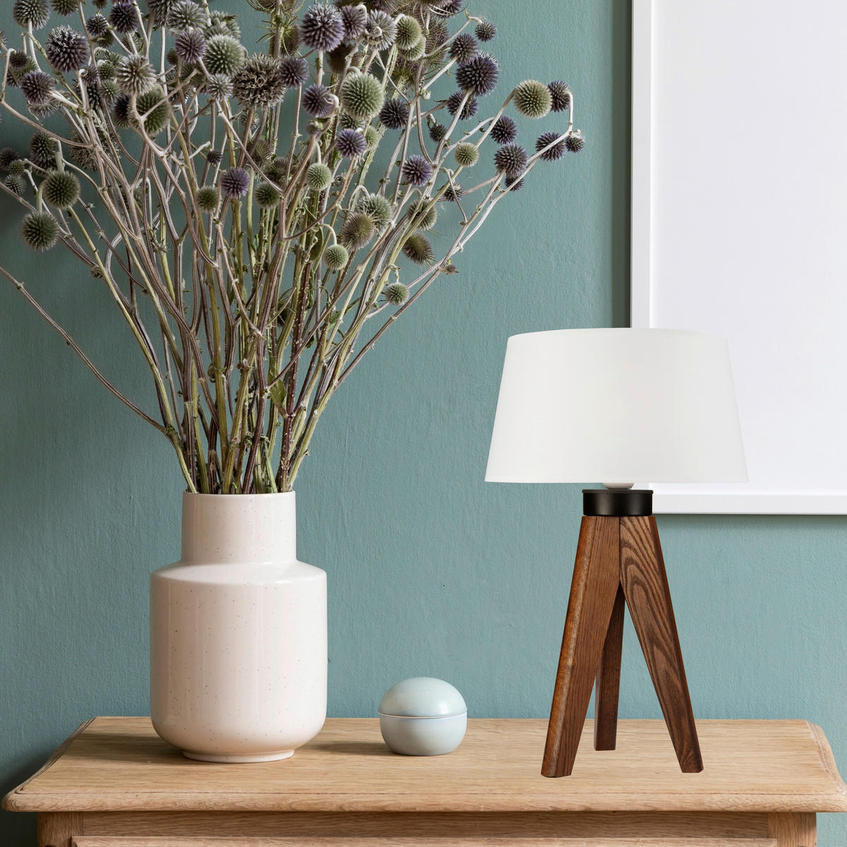 Lamkur Tischlampe Eiche hellbraun Stahl Holz B/H/L: ca. 34x38x38 cm E27 1 Brennstellen Aida - Eiche/hellbraun (38,00/34,00/38,00cm) - Lamkur