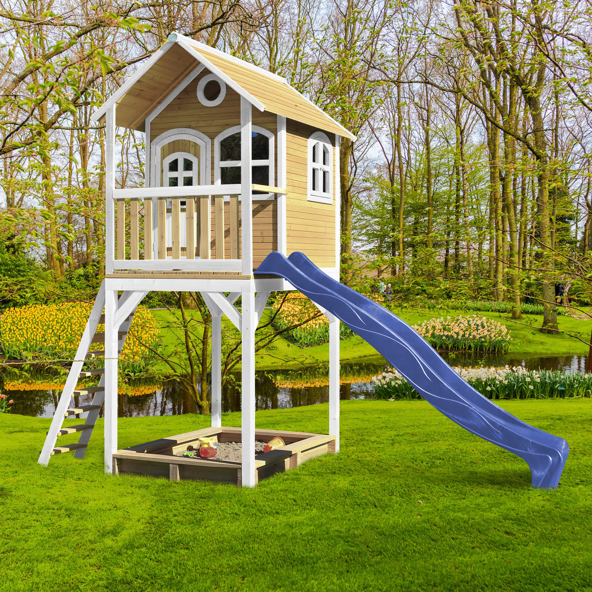 AXI Spielhaus Romy braun B/H/L: ca. 420x320x191 cm Romy - braun/blau (191,00/420,00/320,00cm) - AXI