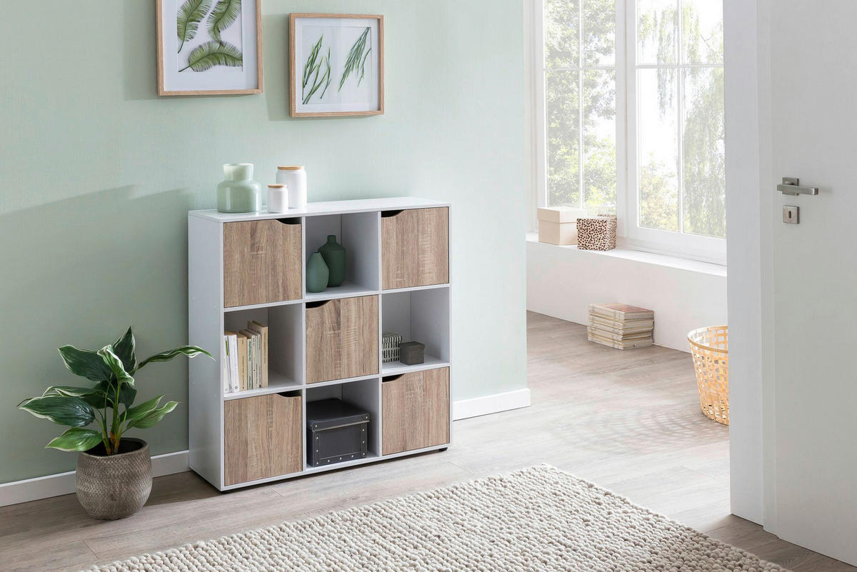 Sideboard weiß Eiche Sonoma Nachbildung B/H/T: ca. 89x91x29 cm Sideboard - Eiche/weiß (89,00/91,00/29,00cm) - Wohnling