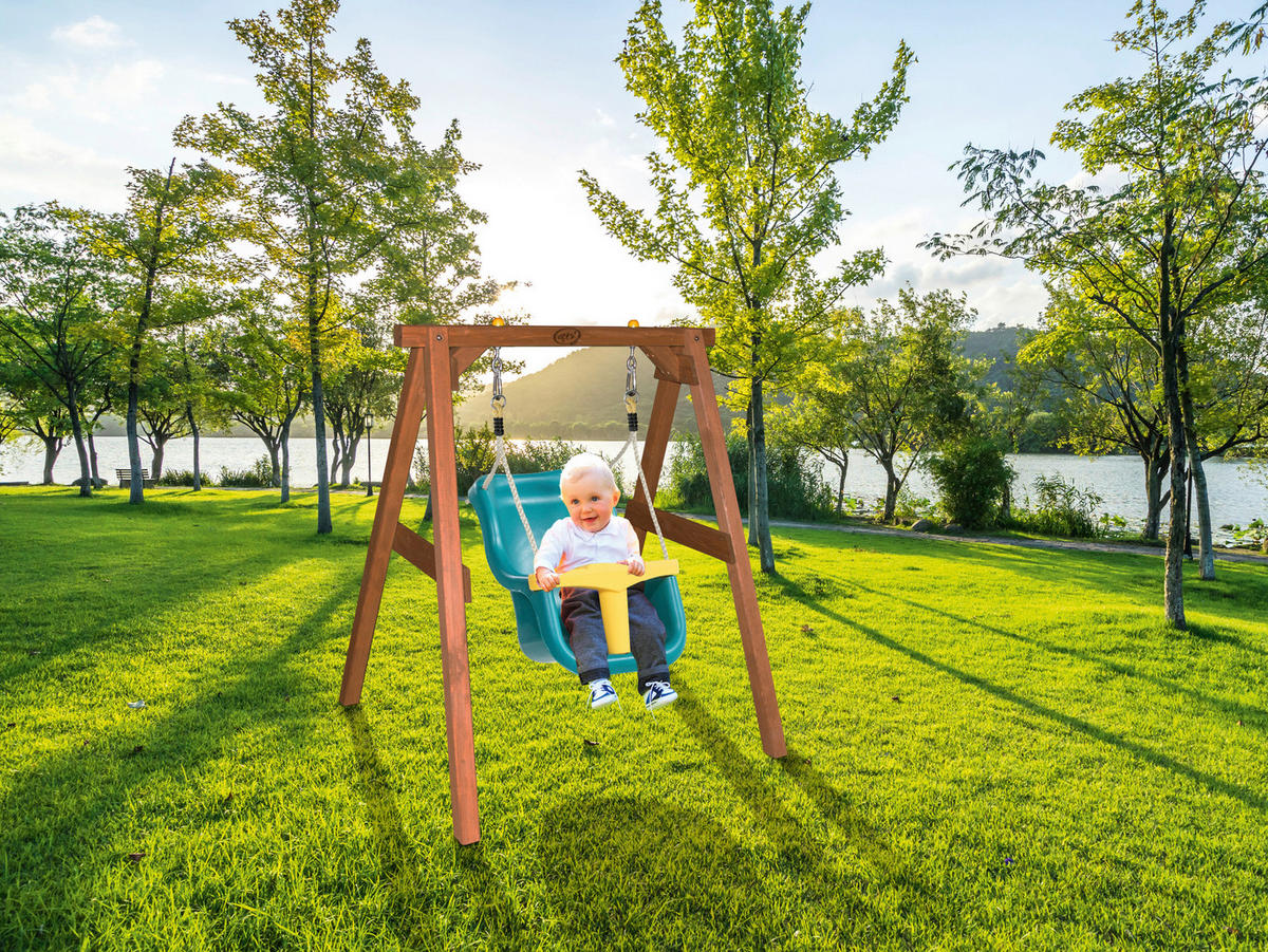 AXI Babyschaukel braun B/H/L: ca. 124x130x103 cm Babyschaukel Braun mit Sitz - braun/gelb (103,00/124,00/130,00cm) - AXI