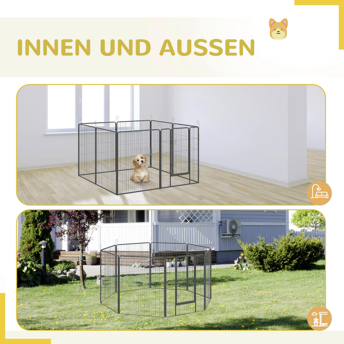 PawHut Gehege grau Edelstahl B/H/L: ca. 320x320x100 cm Freigehege - grau (100,00/320,00/320,00cm) - PawHut