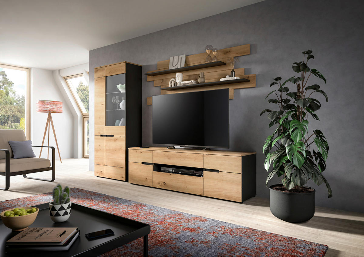 Wohnwand Canu basaltgrau Nachbildung Artisan Oak Nachbildung B/H/T: ca. 280x190x44 cm Canu - basaltgrau (280,00/190,00/44,00cm) - xonox.home
