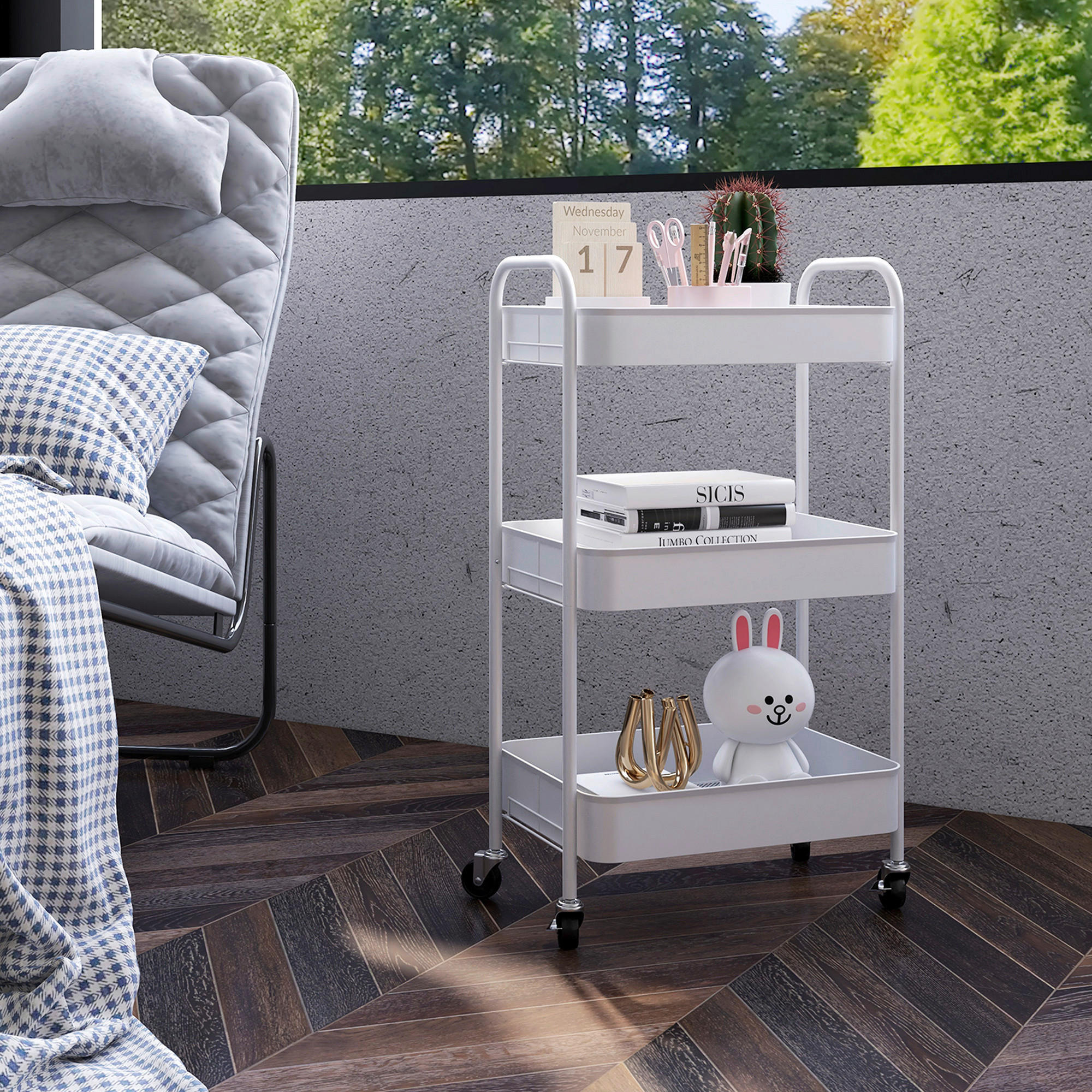 HOMCOM Küchenwagen weiß Polypropylen B/H/L: ca. 30,6x45x79 cm Küchenwagen - weiß (79,00/30,60/45,00cm) - HOMCOM