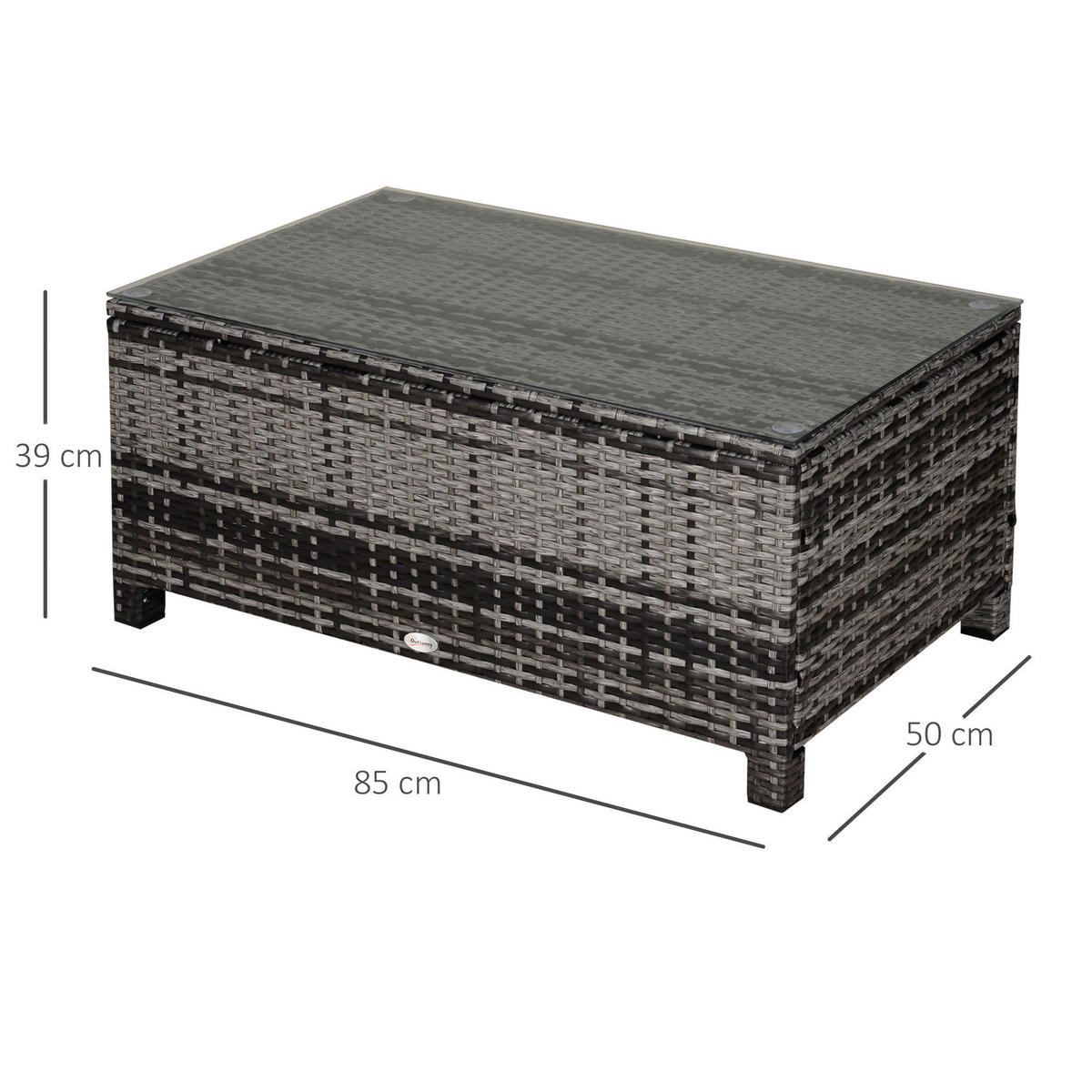Outsunny Beistelltisch grau Polyrattan B/H/L: ca. 50x85x39 cm Beistelltisch - grau (39,00/50,00/85,00cm) - Outsunny