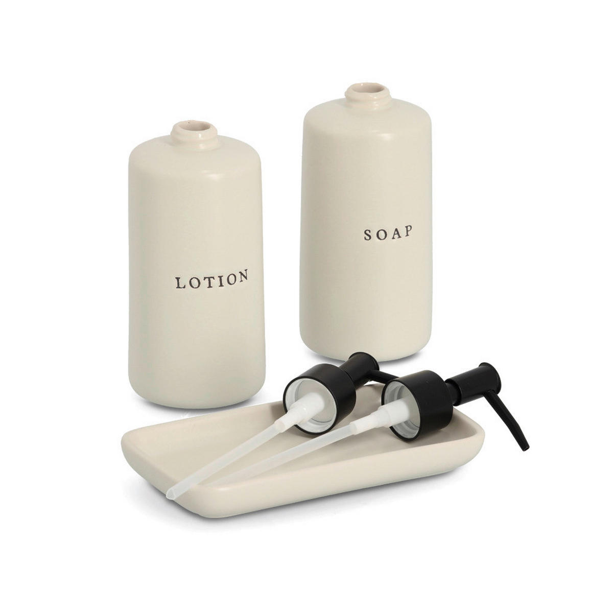 Seifenspender-Set creme Keramik B/H/L: ca. 9,5x21,5x18 cm 3er Pack Seifenspender-Set 3tlg. - creme (18,00/9,50/21,50cm) - Zeller