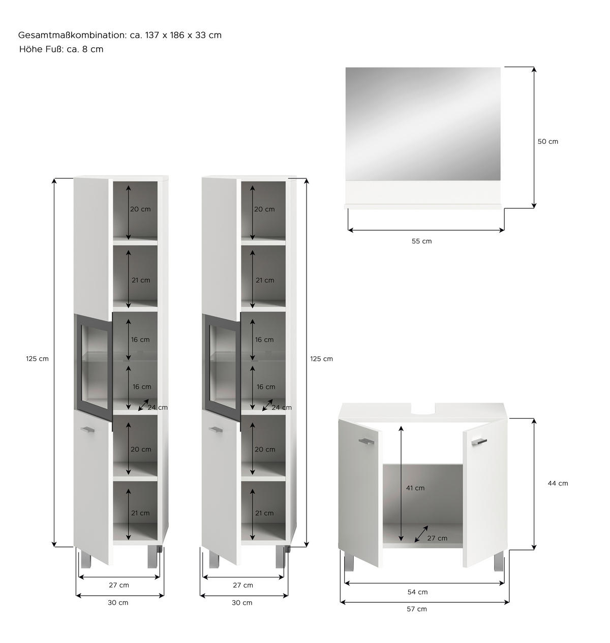 Badezimmer-Set BOSTON weiß schwarz B/H/T: ca. 137x186x33 cm BOSTON - weiß/schwarz (137,00/186,00/33,00cm) - xonox.home