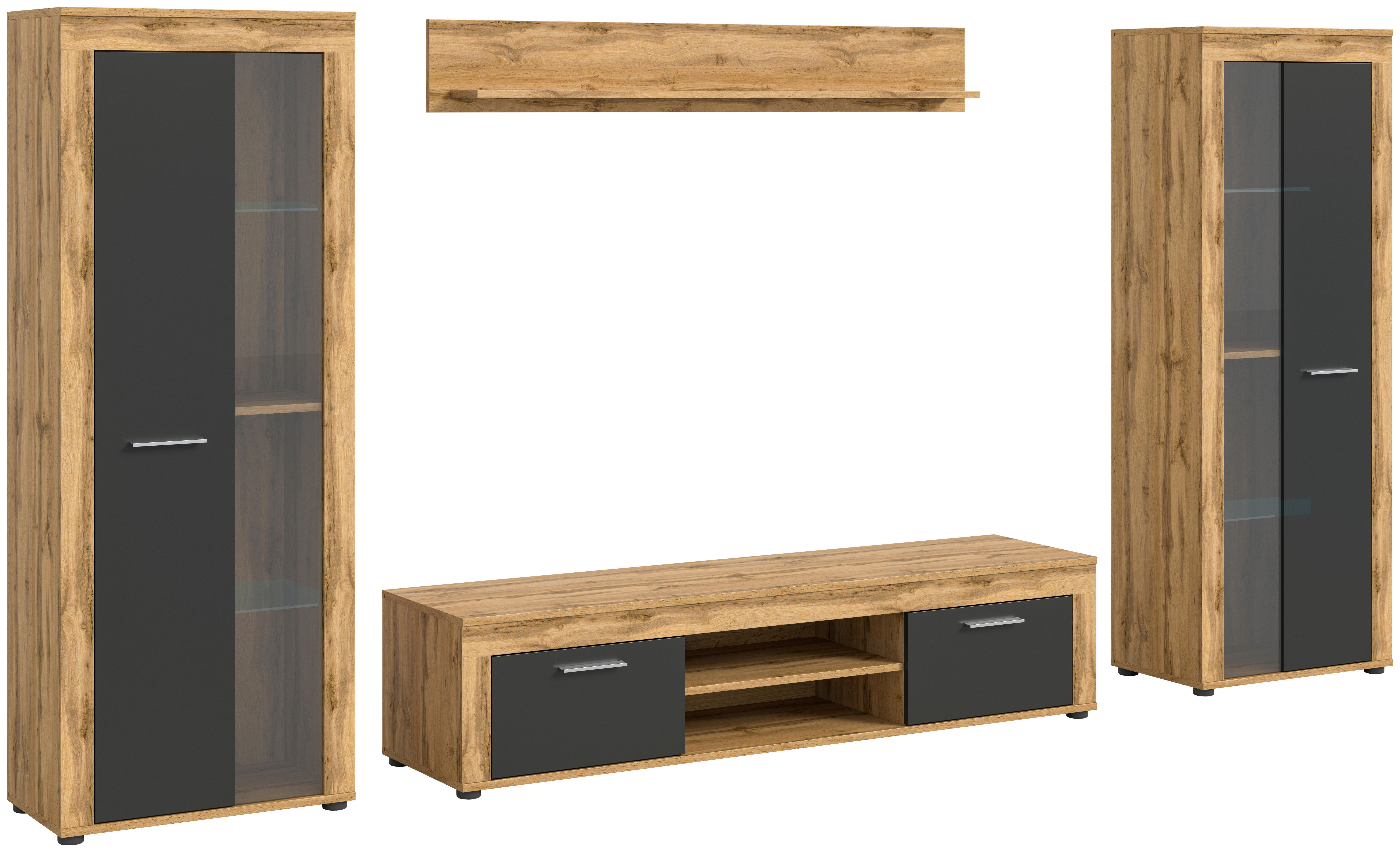 Wohnwand Jam Eiche Wotan Nachbildung grau B/H/T: ca. 310x159x35 cm Jam - Eiche/grau (310,00/159,00/35,00cm) - xonox.home