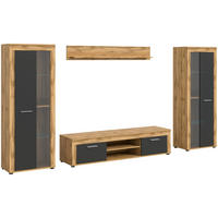 Wohnwand Jam Eiche Wotan Nachbildung grau B/H/T: ca. 310x159x35 cm Jam - Eiche/grau (310,00/159,00/35,00cm) - xonox.home