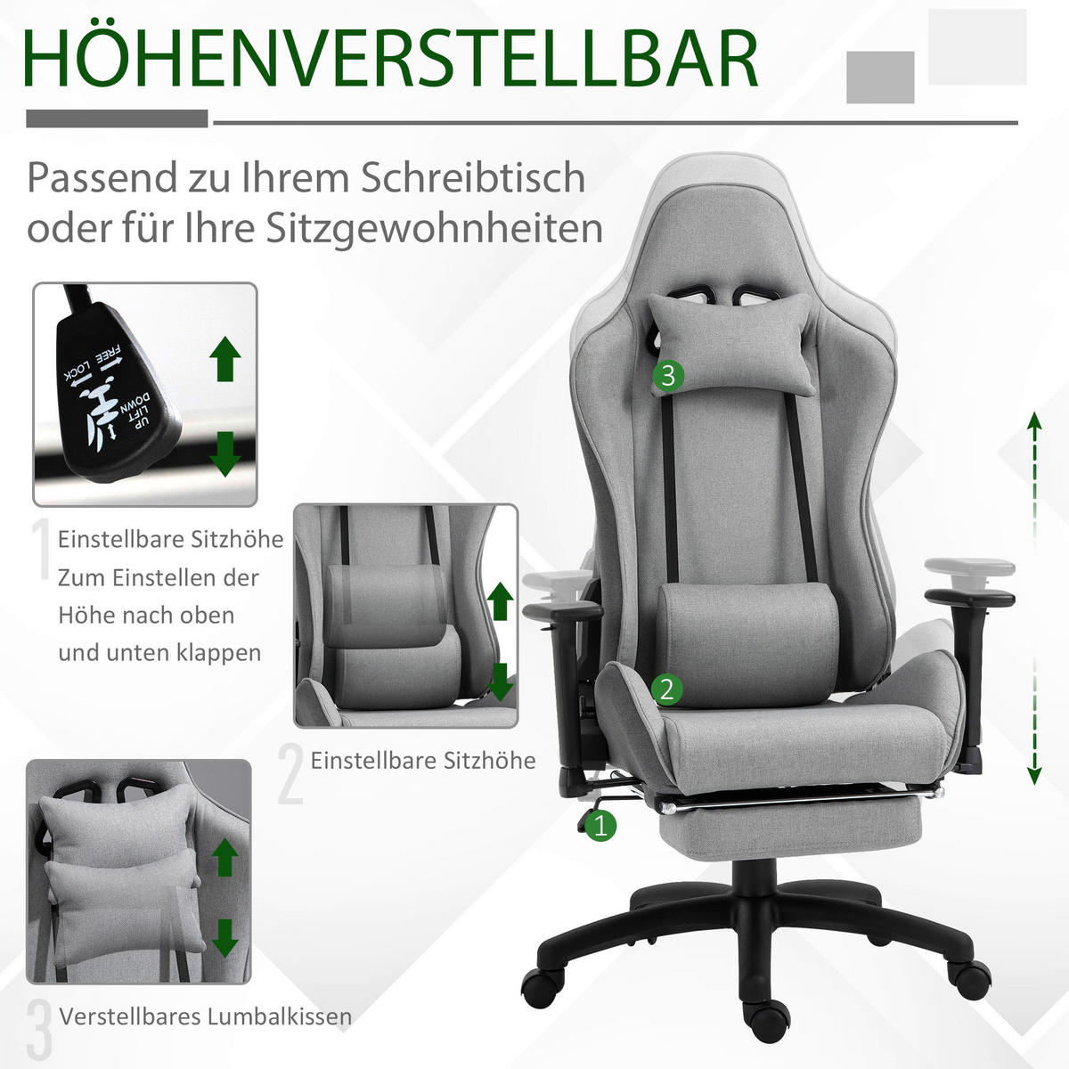 Drehstuhl 921-300 grau 921-300 - grau (73,00/135,00/57,00cm) - Vinsetto