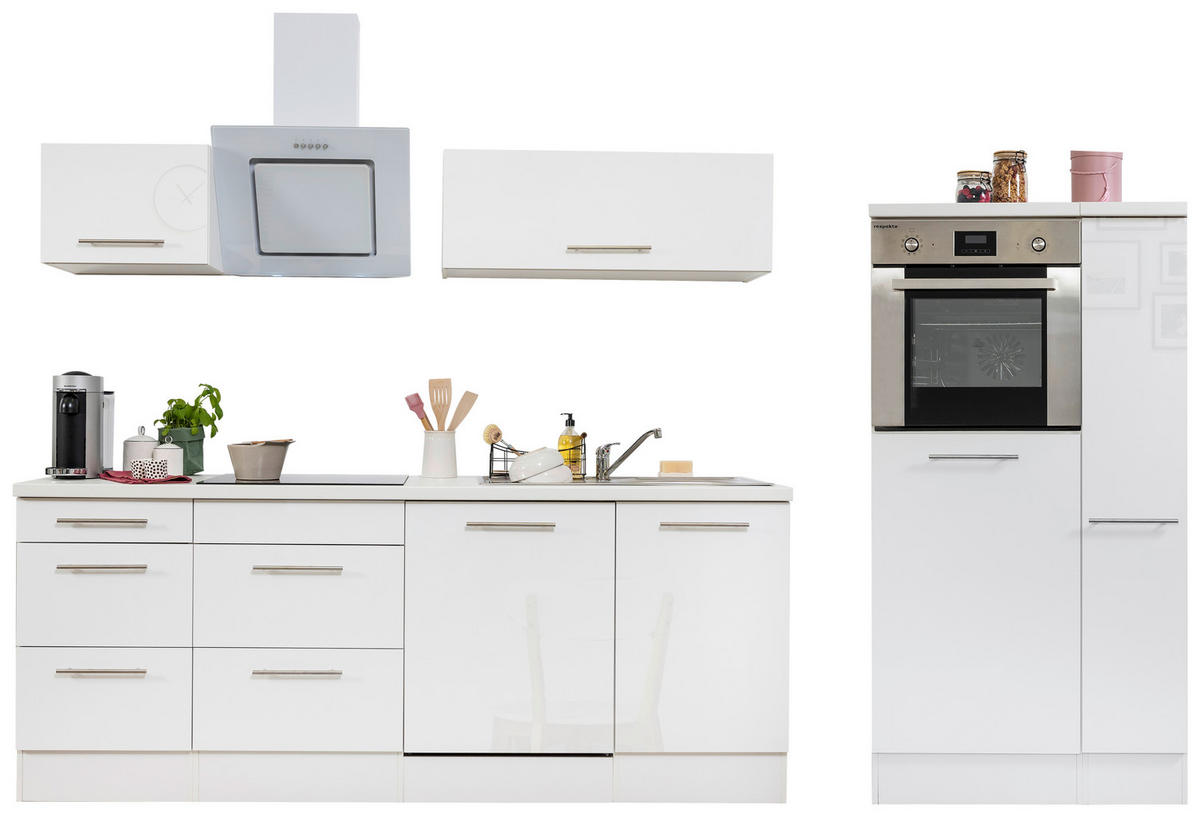 Respekta Küchenblock Amanda weiß Hochglanz B/H/T: ca. 310x200x60 cm Amanda - weiß/Edelstahloptik (310,00/200,00/60,00cm) - Respekta