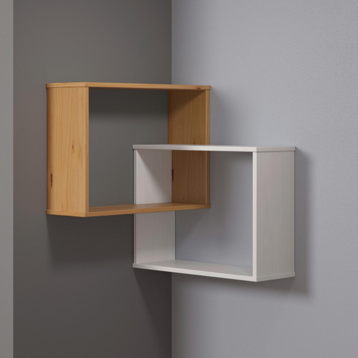 Wandregal Mestre weiß lackiert Optik honig lackiert Optik B/H/T: ca. 60x66x20 cm Mestre - weiß/honig (60,00/66,00/20,00cm)