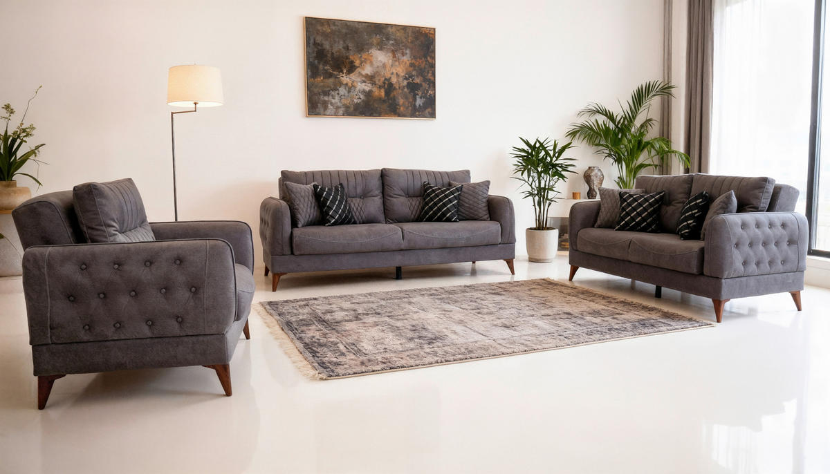 Sofa 3-2-1 Mislina blaugrau Microfaser Mislina - braun/blaugrau