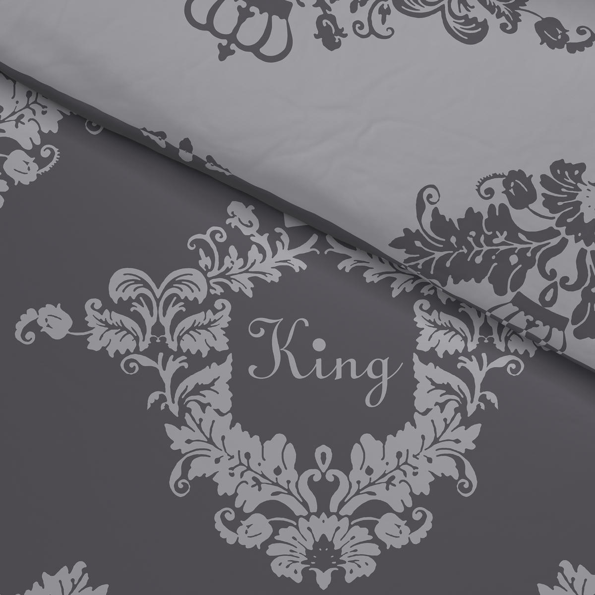 Baumwoll Wende Bettwäsche Renforce Wendebettwäsche_Renforce_King&Queen - anthrazit/grau (135,00/200,00cm)