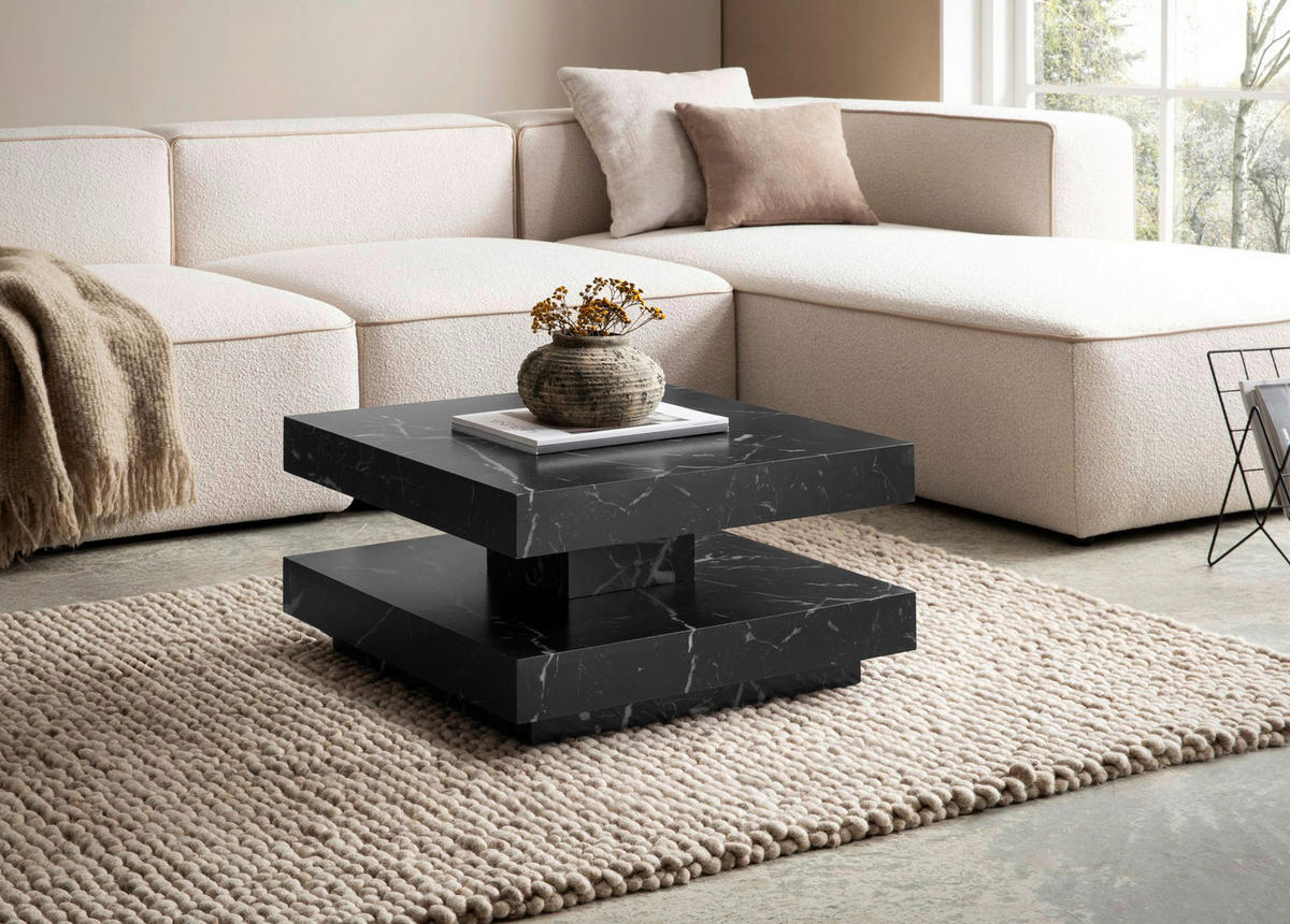 Couchtisch schwarz Marmor Optik B/H/T: ca. 60x34x60 cm Couchtisch - schwarz (60,00/34,00/60,00cm) - Wohnling