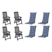 PROGARDEN,MADISON Klappsessel Set + Auflagen Tampa anthrazit Kunststoff B/H/L: ca. 61x109x60 cm Tampa - anthrazit (60,00/61,00/109,00cm) - PROGARDEN,MADISON