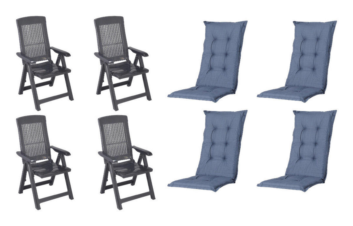 PROGARDEN,MADISON Klappsessel Set + Auflagen Tampa anthrazit Kunststoff B/H/L: ca. 61x109x60 cm Tampa - anthrazit (60,00/61,00/109,00cm) - PROGARDEN,MADISON