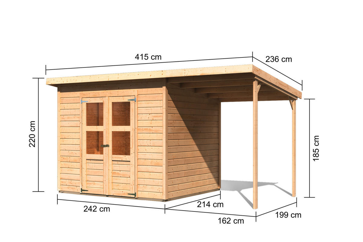 Karibu Gartenhaus Tony 2 mit Anbau B/H/T: ca. 242x220x214 cm Tony 2 mit Anbau - natur (242,00/220,00/214,00cm) - Karibu