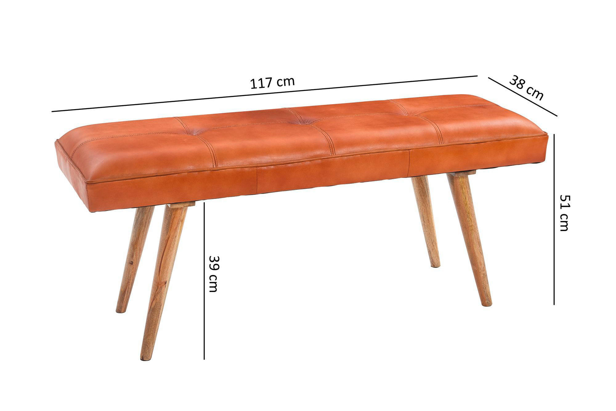Wohnling Sitzbank braun natur Leder Echtholz B/H/T: ca. 117x51x38 cm Sitzbank - braun/natur (117,00/51,00/38,00cm) - Wohnling