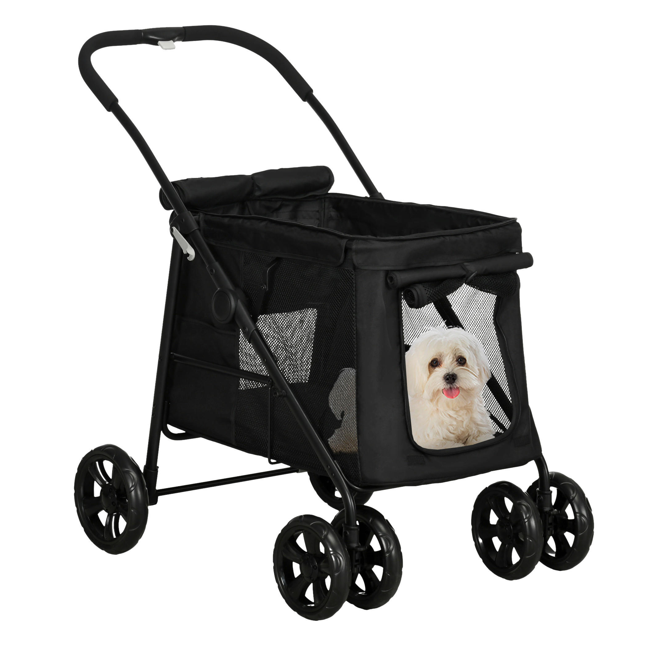 PawHut Hunde-Zubehör schwarz Edelstahl B/H/L: ca. 62x102x105 cm Hundewagen - schwarz (105,00/62,00/102,00cm) - PawHut