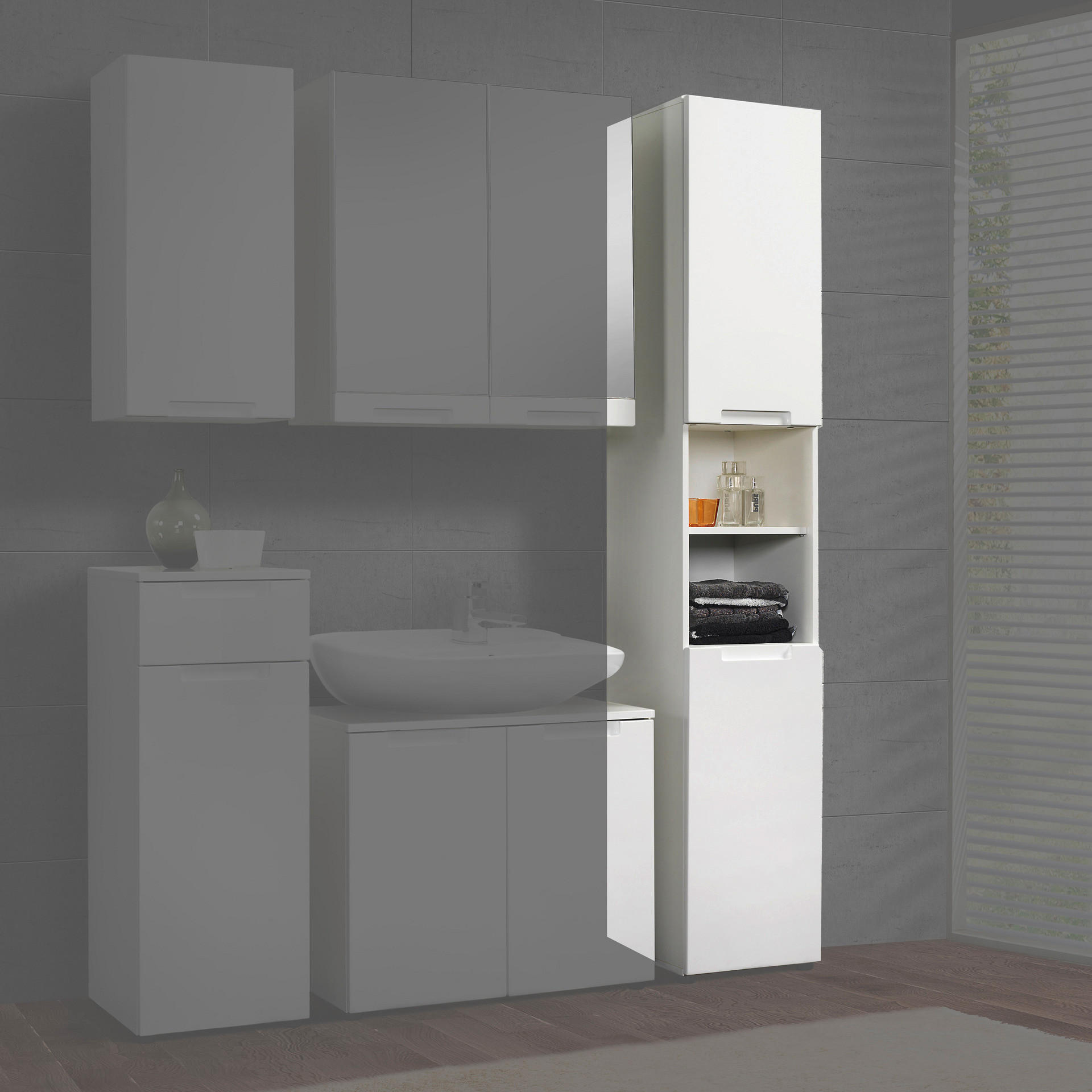 Badhochschrank Mailand weiß weiß Hochglanz B/H/T: ca. 35x191x35 cm Mailand - weiß (35,00/191,00/35,00cm)