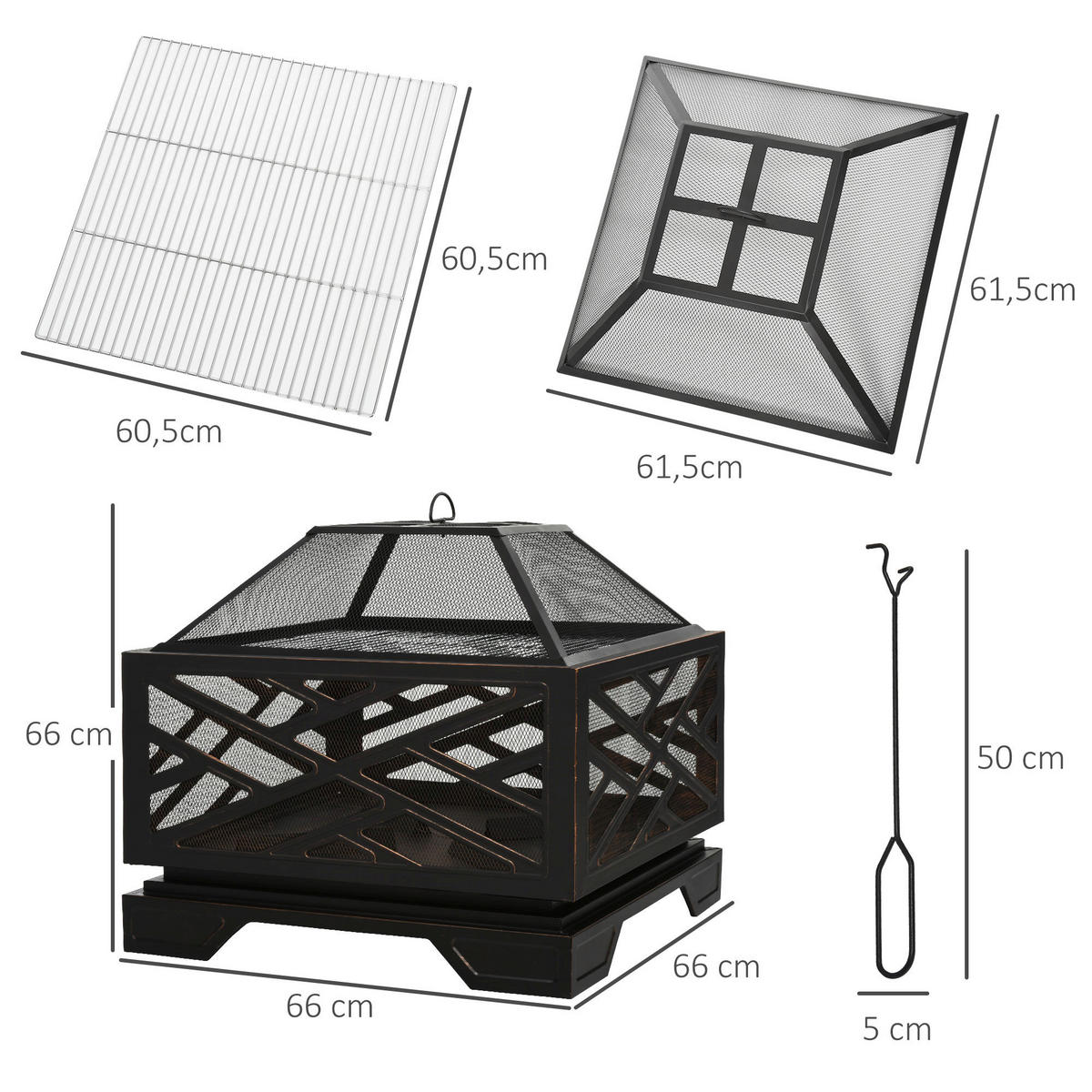 Outsunny Feuerschale schwarz Eisen B/H/L: ca. 66x66x66 cm Feuerschale - schwarz (66,00/66,00/66,00cm) - Outsunny