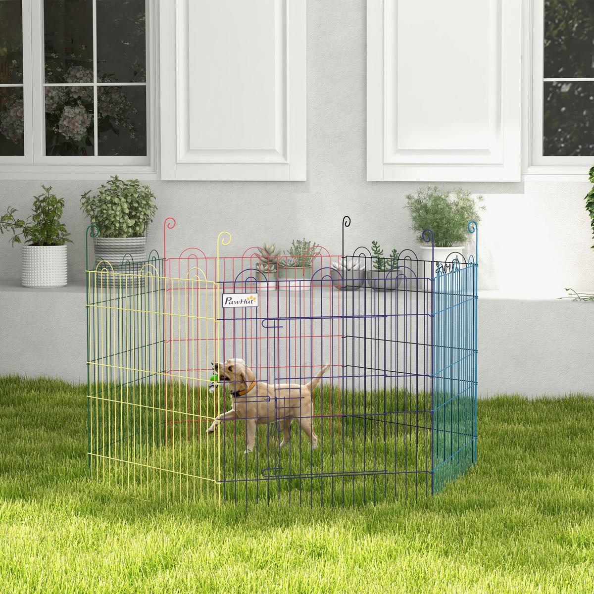PawHut Welpenauslauf bunt Metall B/H/L: ca. 120x60x120 cm Welpenauslauf - bunt (120,00/120,00/60,00cm) - PawHut