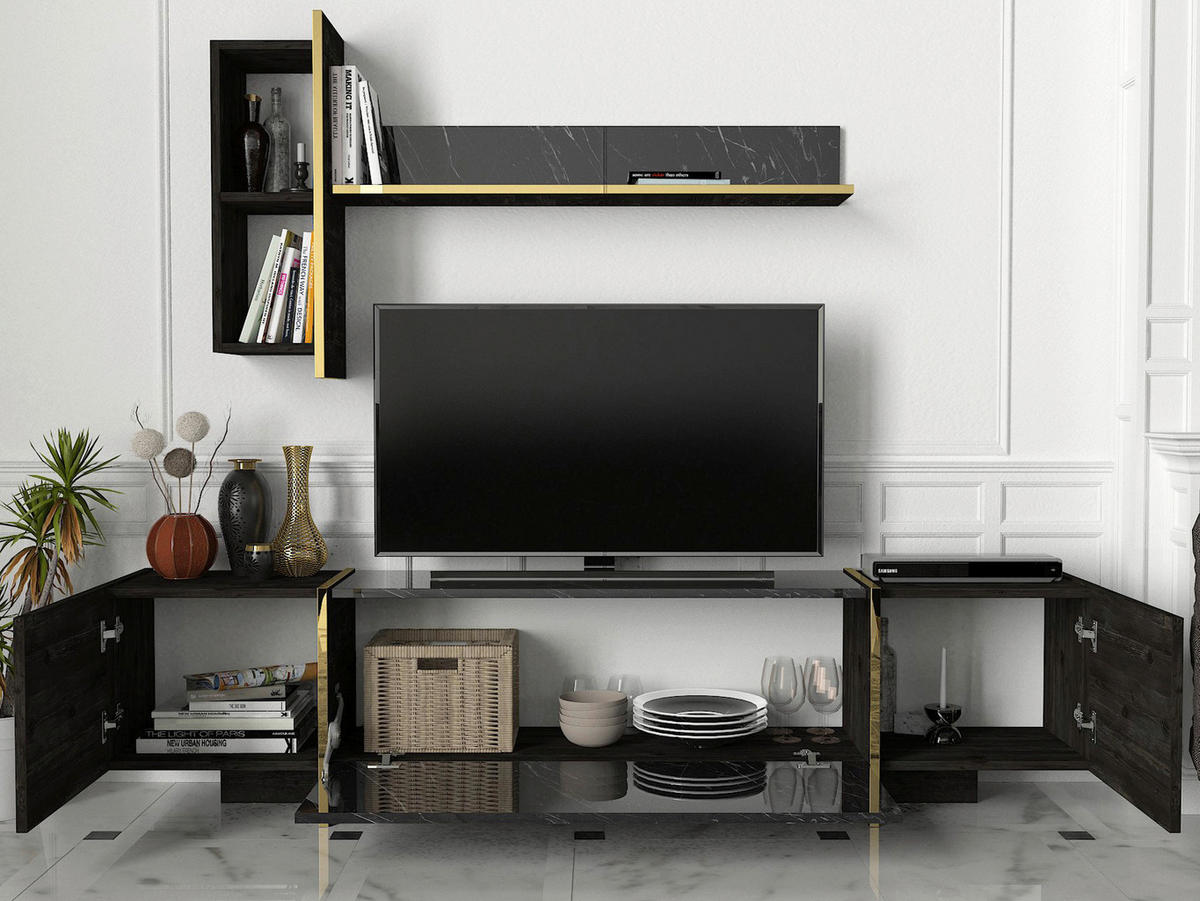 Wohnwand Veyron Rebab dunkel Marmoroptik B/H/T: ca. 180x45x32 cm Veyron - Rebab/Marmoroptik (180,00/45,00/32,00cm) - moebel17