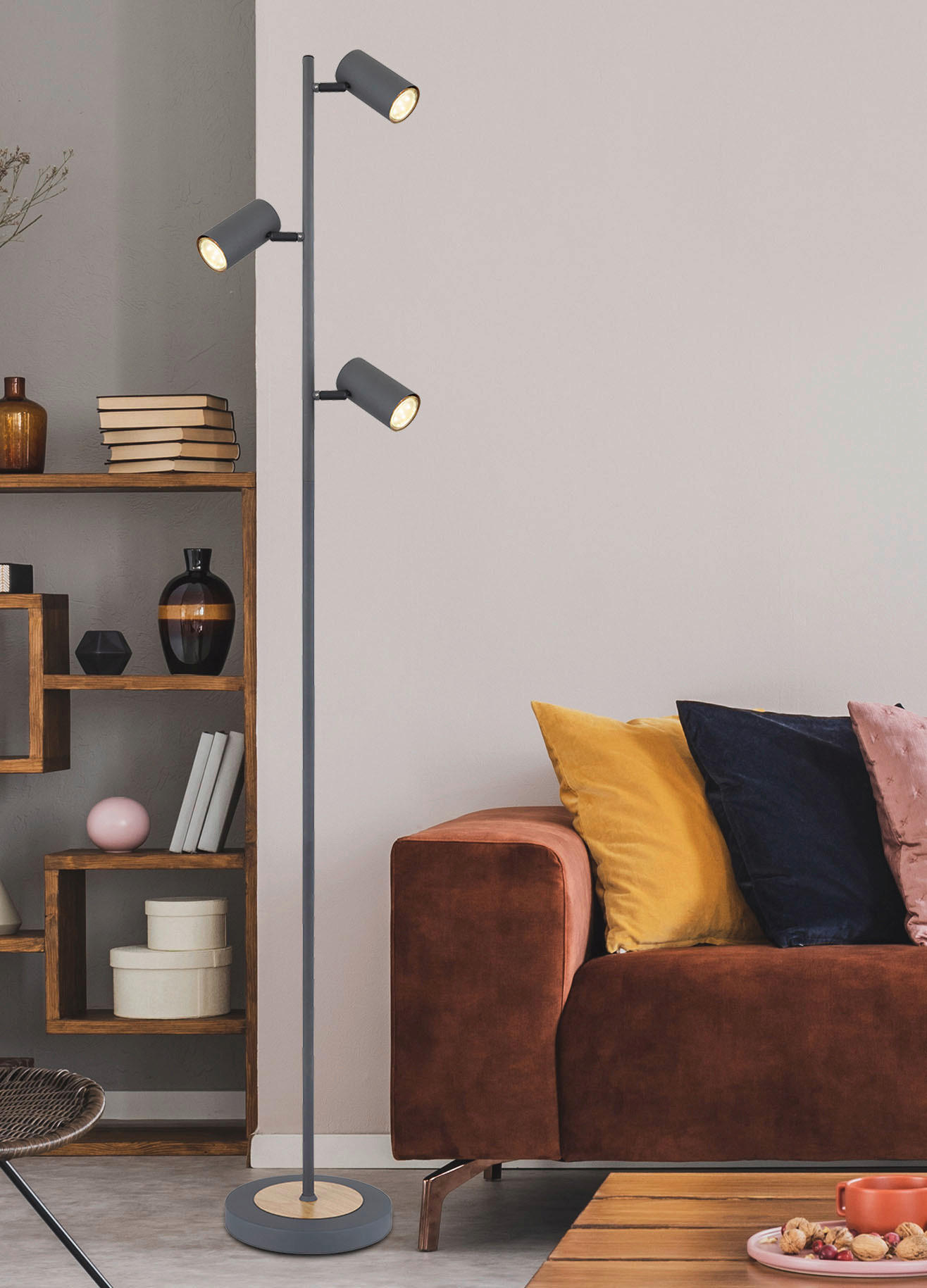 GLOBO Stehleuchte Graphit Metall B/H/T: ca. 23x154x25 cm GU10 3 Brennstellen ROBBY - Graphit (23,00/154,00/25,00cm) - GLOBO