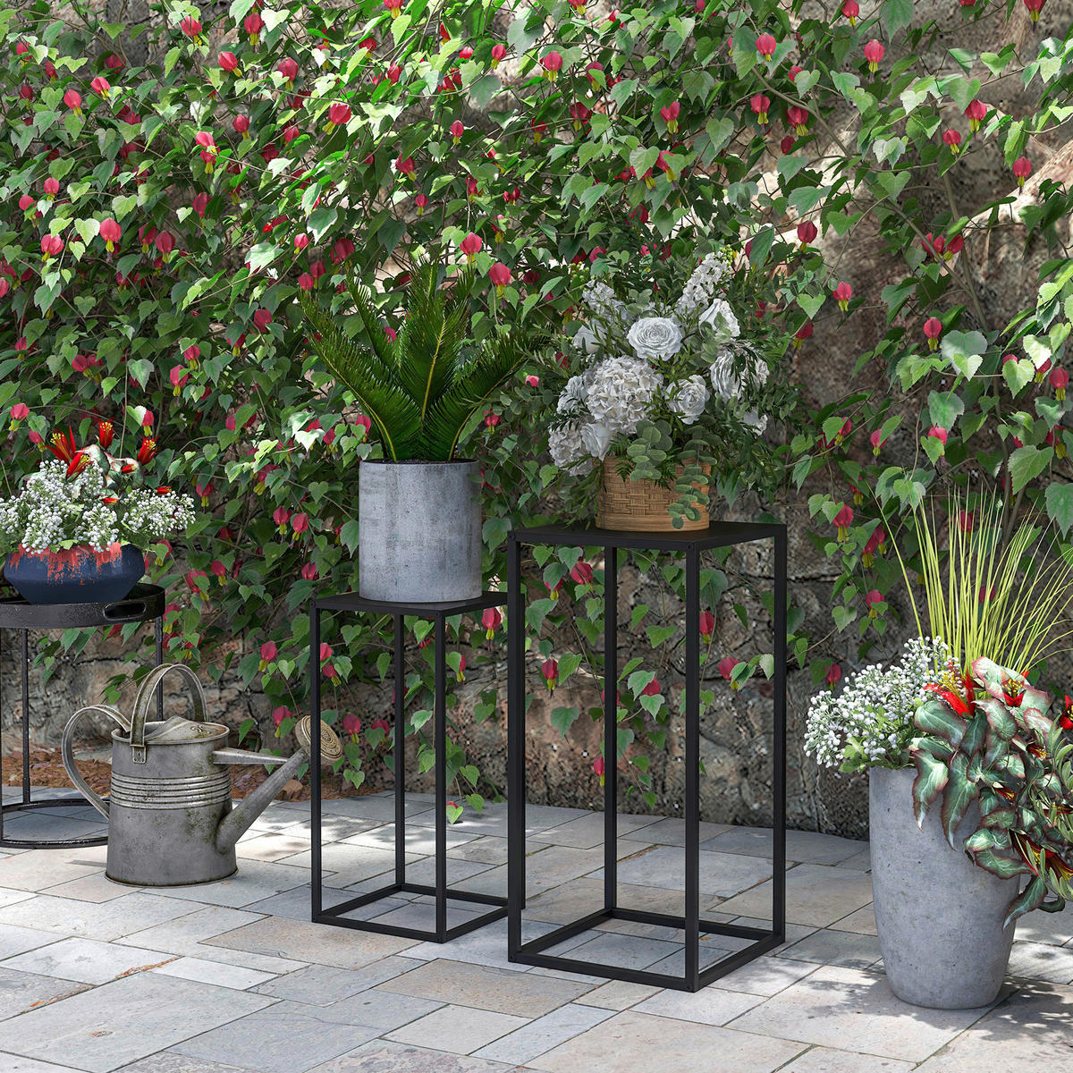Outsunny Blumenständer schwarz Stahl B/H/L: ca. 31x65x31 cm Blumenständer - schwarz (31,00/31,00/65,00cm) - Outsunny