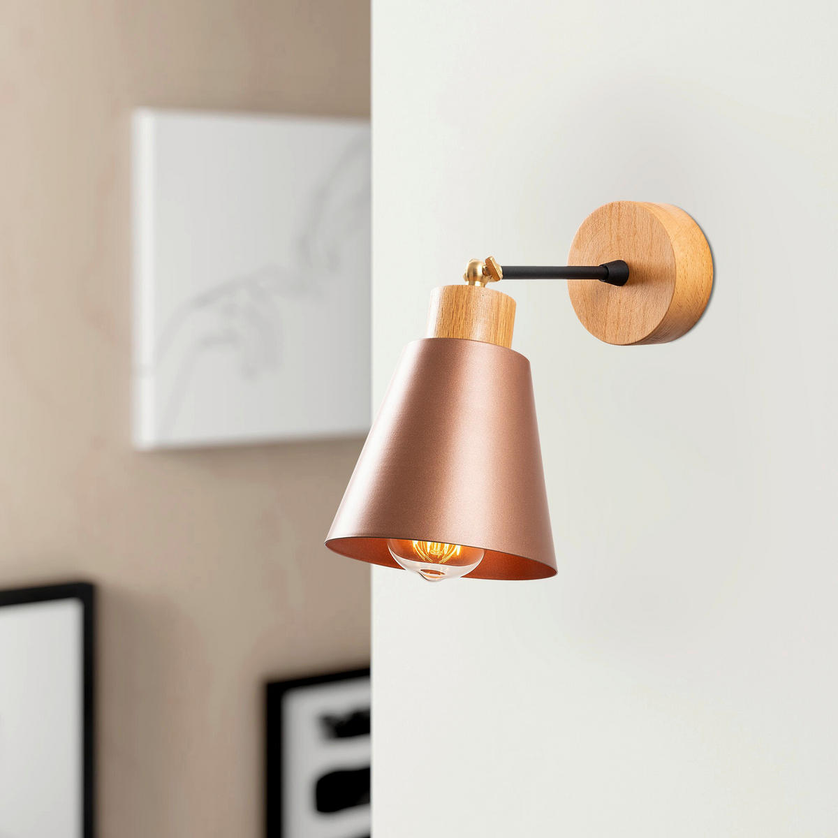 Opviq Wandleuchte Manavgat Kupfer Metall Holz B/H/T/L/D: ca. 14x25x14x14x14 cm E27 1 Brennstellen Manavgat - Kupfer (14,00/14,00/25,00cm) - Opviq