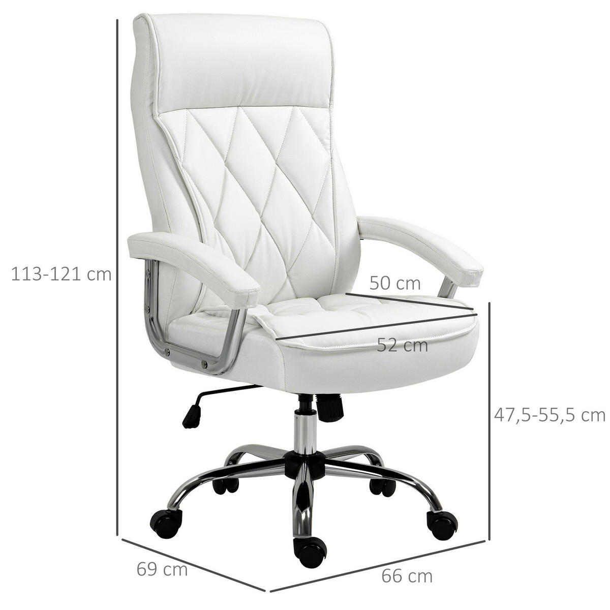 Drehstuhl 921-473WT weiß 921-473WT - weiß (66,00/121,00/69,00cm) - Vinsetto