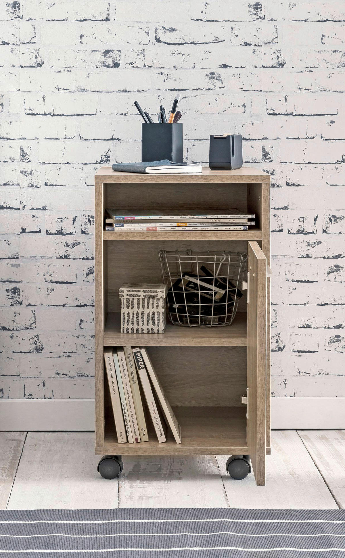 Rollcontainer braun Spanplatte B/H/T: ca. 33x60x38 cm Rollcontainer - braun (33,00/60,00/38,00cm) - Wohnling