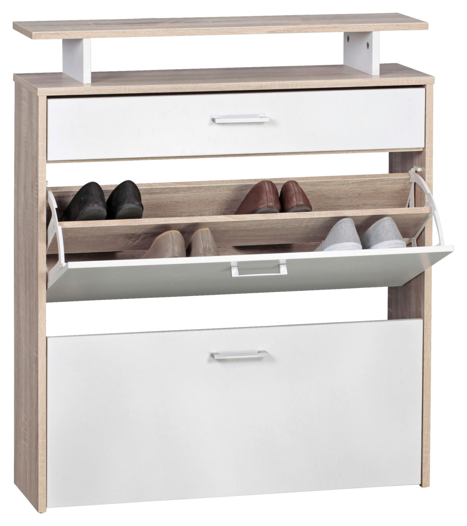 Schuhschrank Eiche Sonoma Nachbildung weiß B/H/T: ca. 80x95x24 cm Schuhschrank - Eiche/weiß (80,00/95,00/24,00cm) - Wohnling