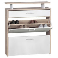 Schuhschrank Eiche Sonoma Nachbildung weiß B/H/T: ca. 80x95x24 cm Schuhschrank - Eiche/weiß (80,00/95,00/24,00cm) - Wohnling