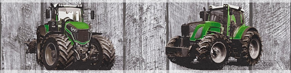Borte Traktor grau grün B/L: ca. 13x500 cm Borte_35843-1 Holzoptik m. Traktor - grün/grau (13,00/500,00cm)