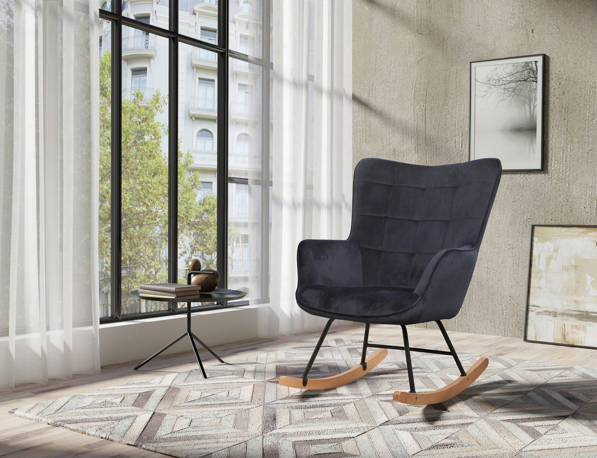 byLIVING Schaukelstuhl RICHIE schwarz schwarz natur Stoff Metall Buche B/H/T: ca. 72x92x92 cm RICHIE - natur/schwarz (72,00/92,00/92,00cm) - byLIVING