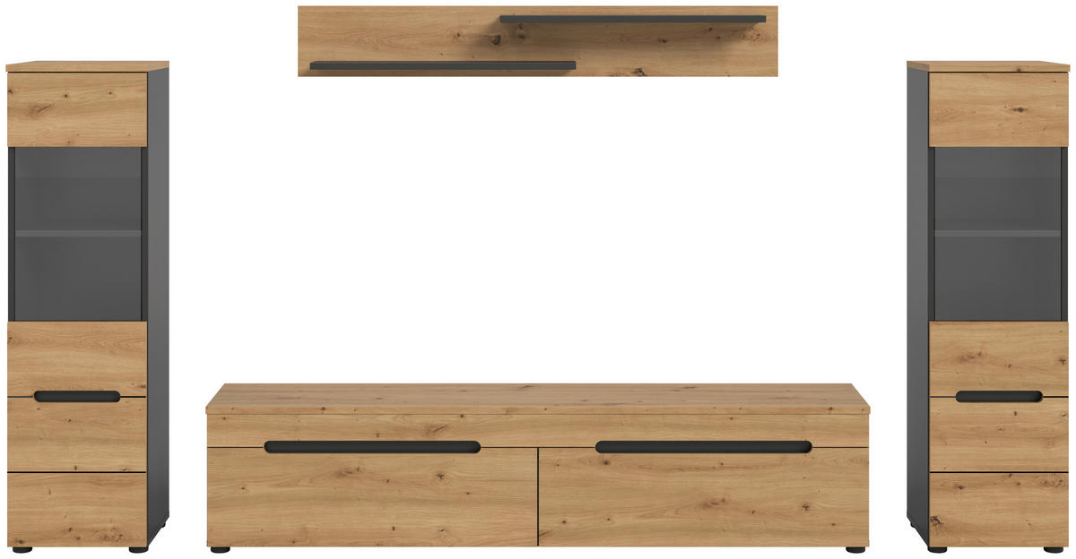 Wohnwand Canu basaltgrau Nachbildung Artisan Oak Nachbildung B/H/T: ca. 272x141x33 cm Canu - basaltgrau (272,00/141,00/33,00cm) - xonox.home