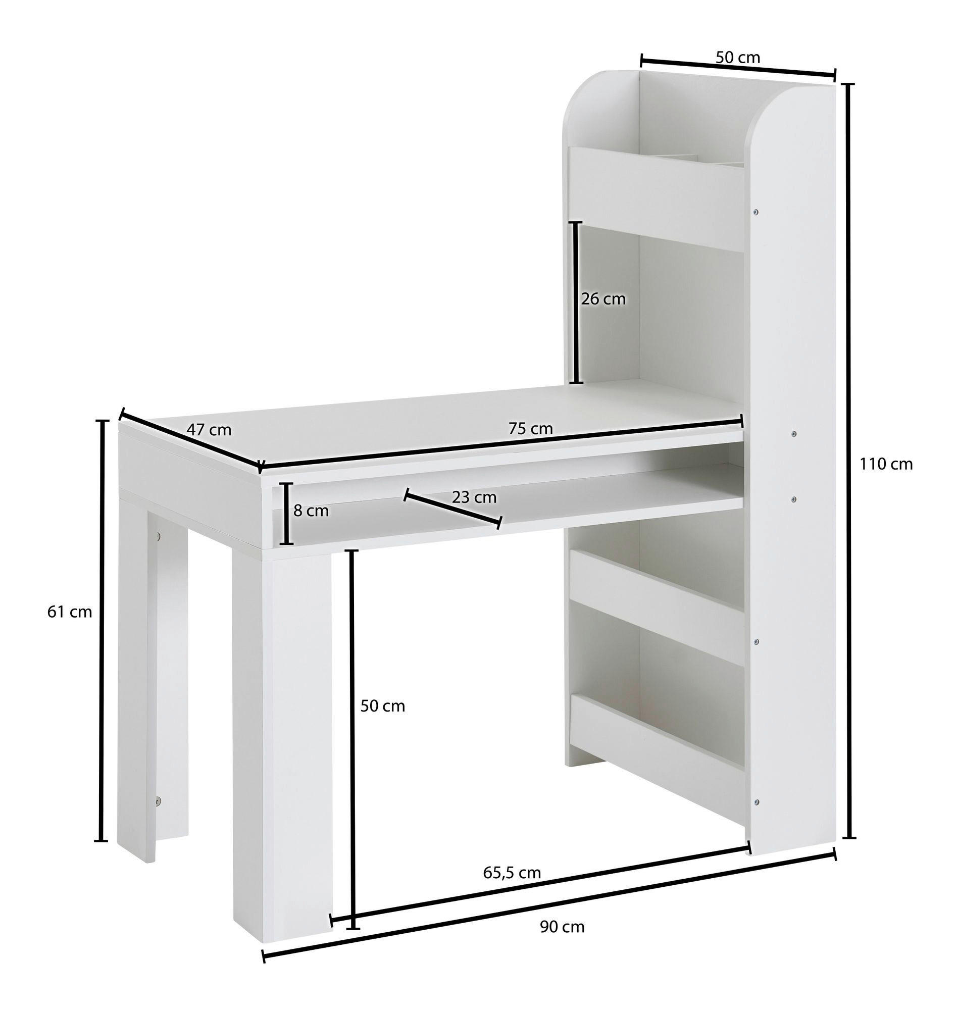 Kinderschreibtisch weiß B/H/T: ca. 90x110x50 cm Kinderschreibtisch - weiß (90,00/110,00/50,00cm) - Wohnling