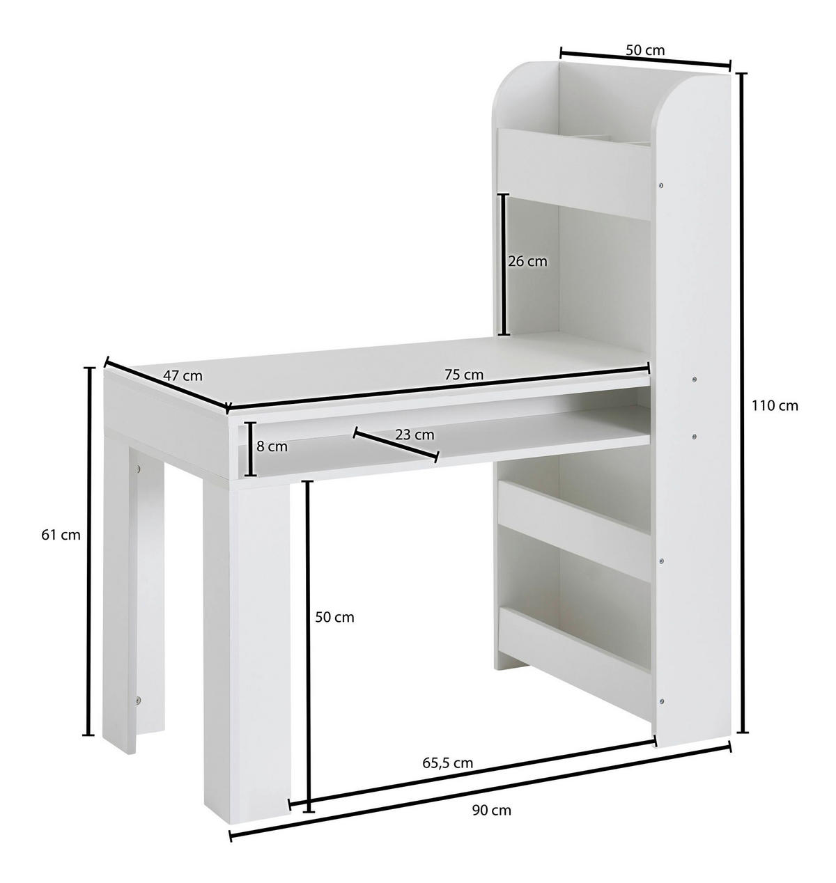 Kinderschreibtisch weiß B/H/T: ca. 90x110x50 cm Kinderschreibtisch - weiß (90,00/110,00/50,00cm) - Wohnling