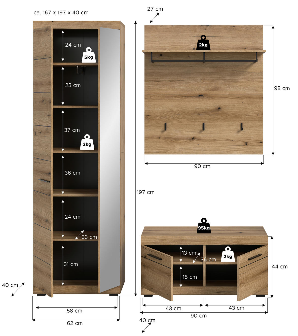Garderobe SCOUT Evoke Oak Nachbildung B/H/T: ca. 167x197x40 cm SCOUT - (167,00/197,00/40,00cm) - xonox.home