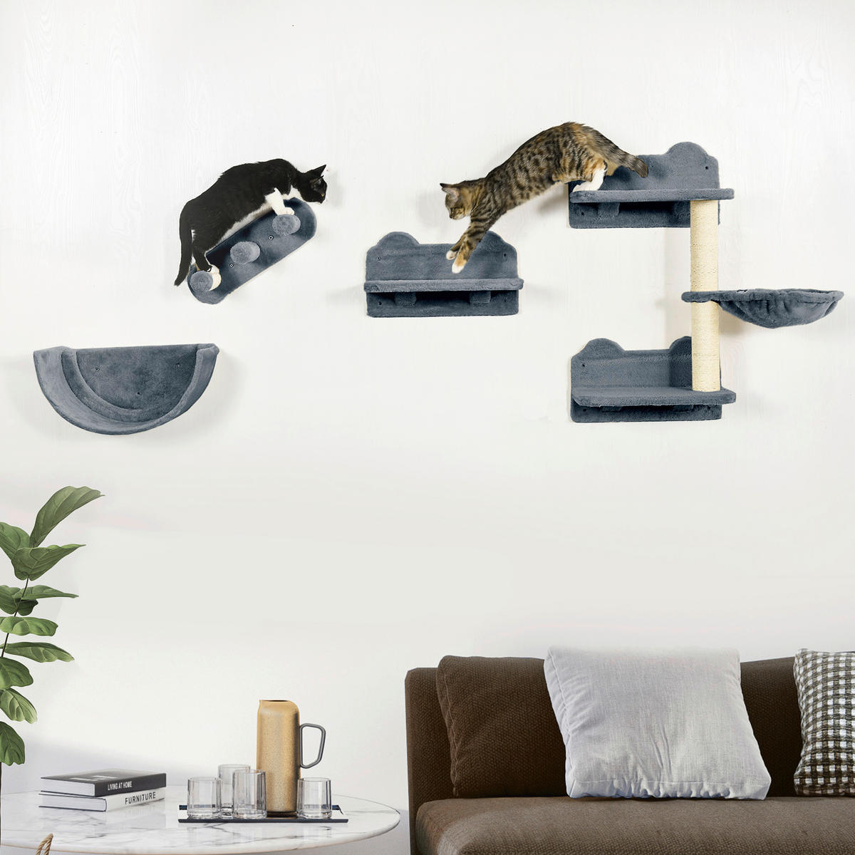 PawHut Katzen Kletterwand grau Polyester B/H/L: ca. 28x73x40 cm Katzen Kletterwand - grau (40,00/28,00/73,00cm) - PawHut