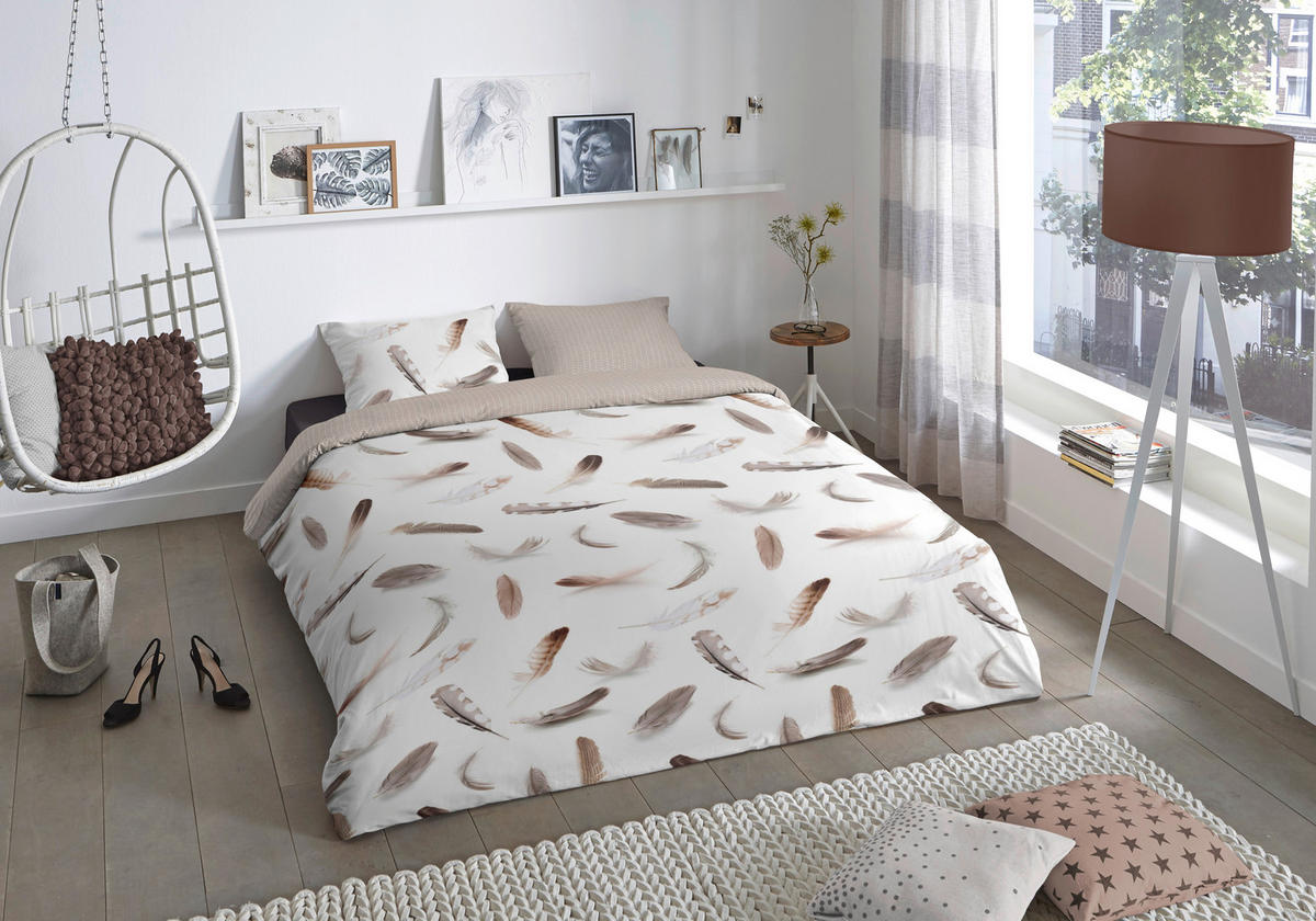 Baumwoll Bettwäsche Feathers Flanell Feathers - braun/weiß (135,00/200,00cm) - Good Morning