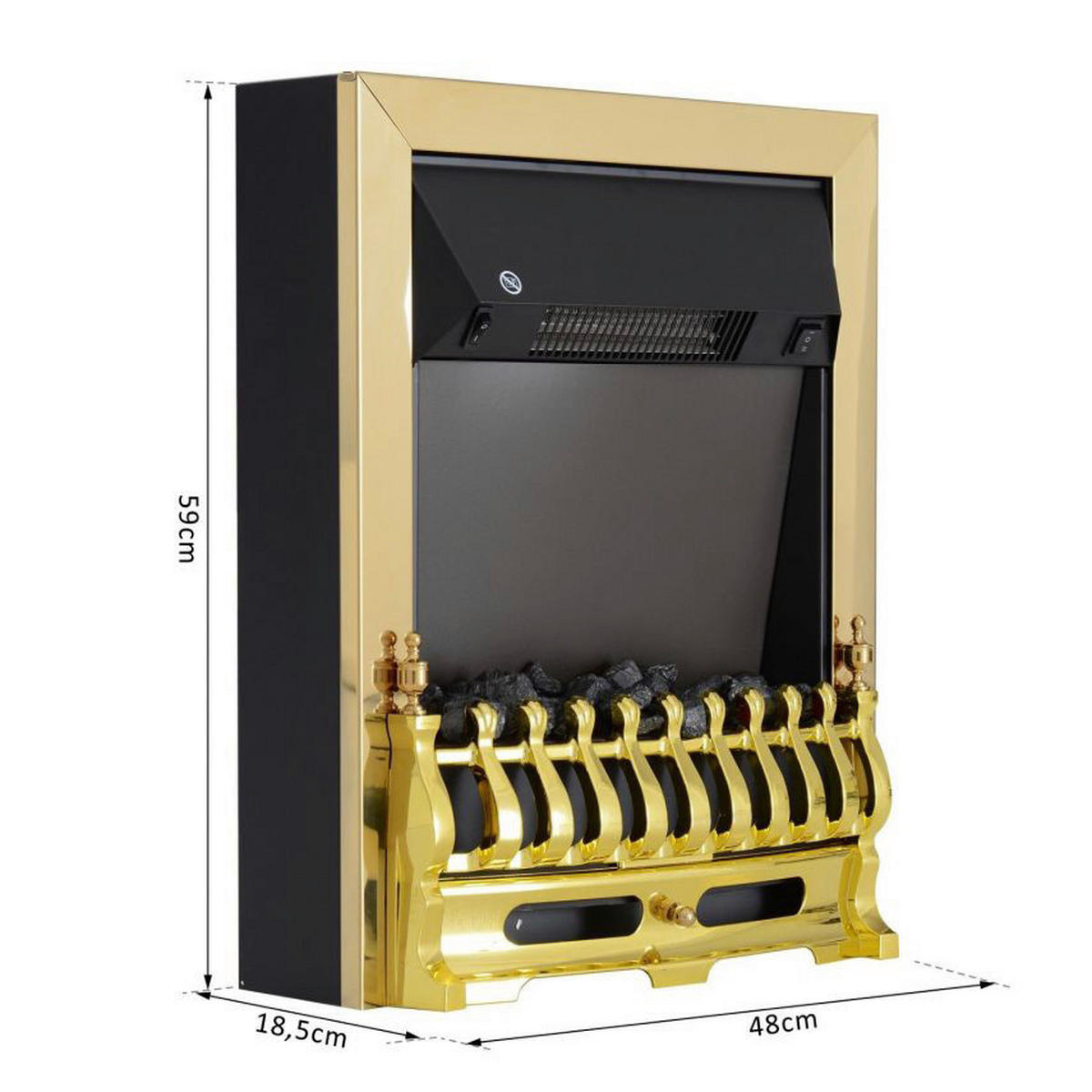 HOMCOM Elektrischer-Kamin 820-043 gold schwarz Metall Kunststoff B/H/T: ca. 48x59x18,5 cm ca. 2000 W Elektrokamin 820-043 - gold/schwarz (48,00/59,00/18,50cm) - HOMCOM
