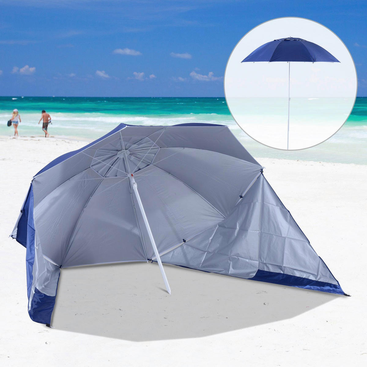 Outsunny Strandschirm blau Metall H/D: ca. 222x210 cm Strandschirm - blau (210,00/222,00cm) - Outsunny