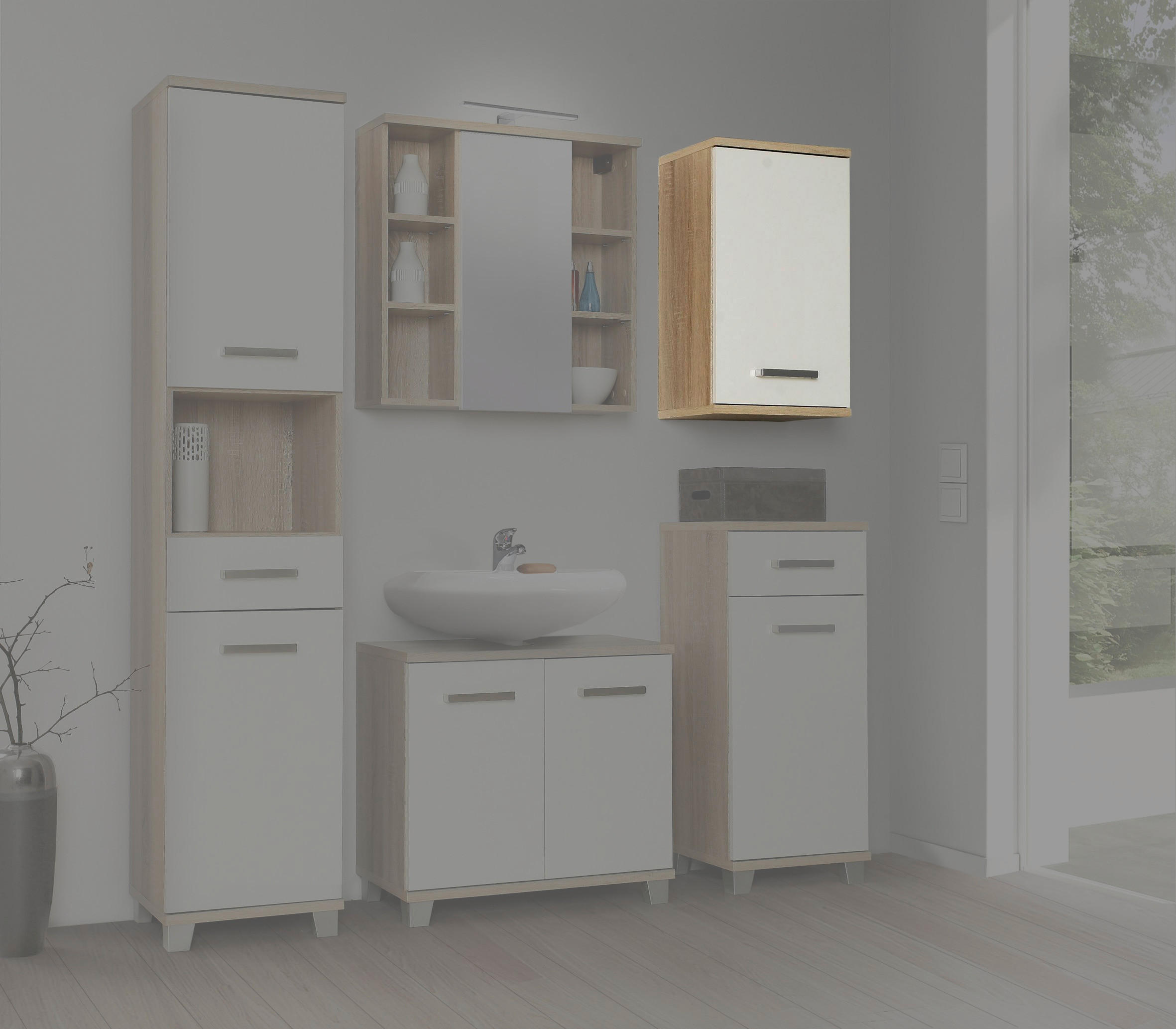 Badhängeschrank  Eiche Sonoma Nachbildung weiß B/H/T: ca. 40,2x68,8x29 cm Veris_Hängeschrank VERH10-Q34 - Eiche/weiß (40,20/68,80/29,00cm)