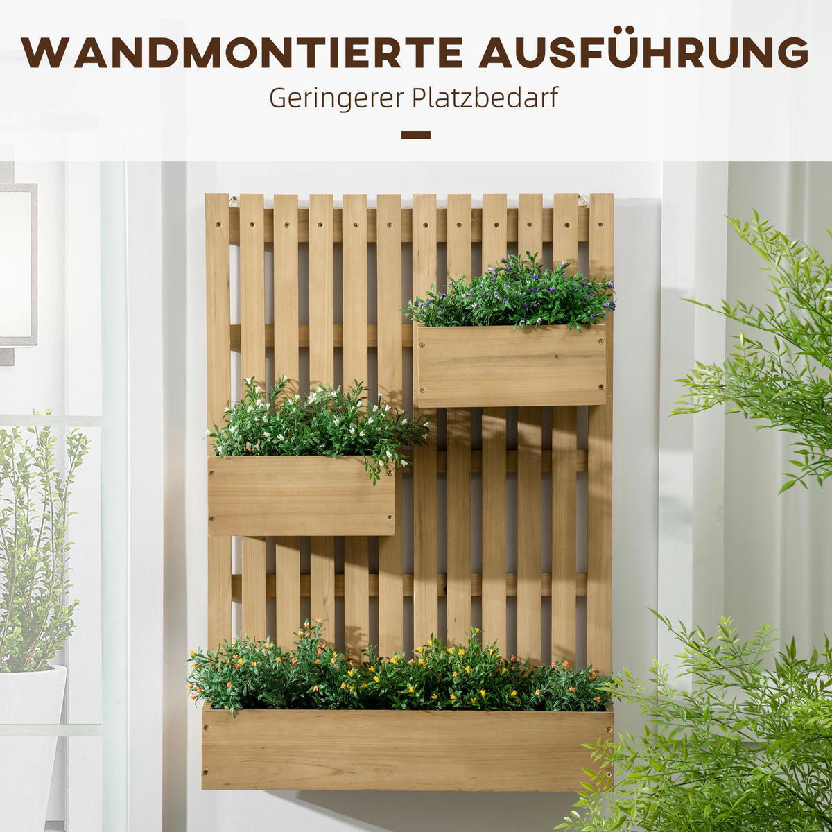 Outsunny Wandbeet mit Spalier zur Aufhängung B/H/L: ca. 16x80x60 cm Wandbeet_mit_Spalier_zur_Aufhängung - natur (60,00/16,00/80,00cm) - Outsunny