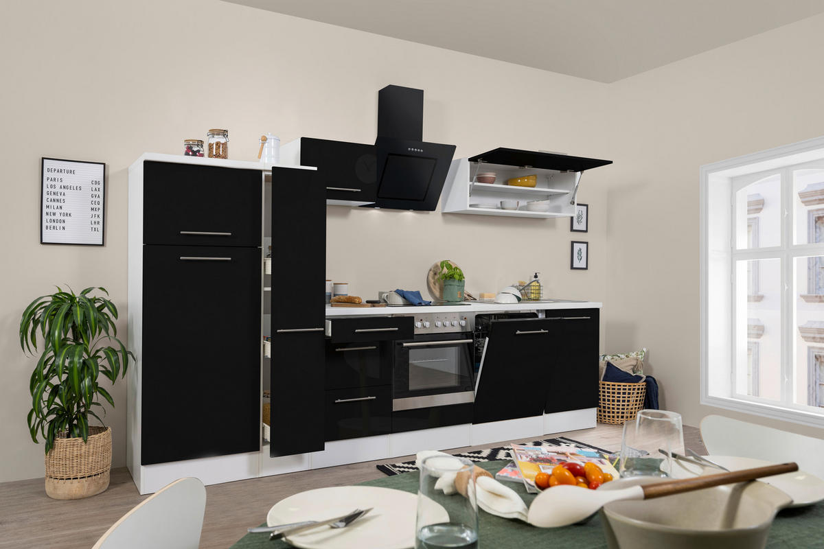 Respekta Küchenblock Amanda schwarz Hochglanz B/H/T: ca. 310x200x60 cm Amanda - weiß/schwarz (310,00/200,00/60,00cm) - Respekta