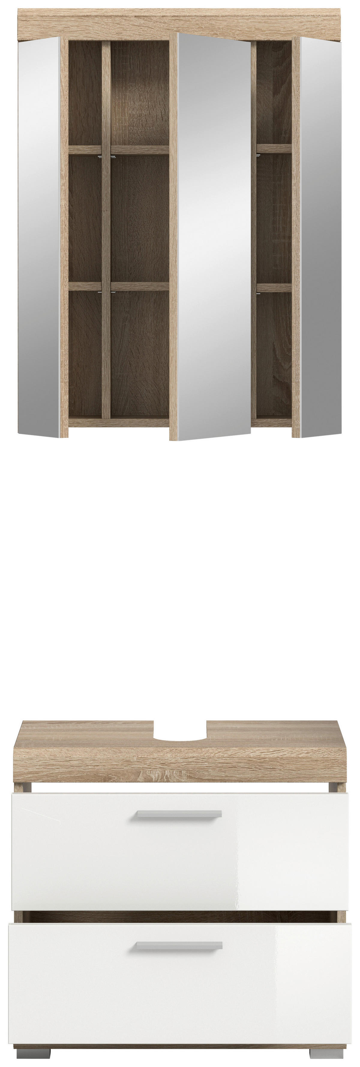Badezimmer-Set Lambada Eiche Sonoma Nachbildung weiß Hochglanz B/H/T: ca. 60x191x37 cm Lambada - Eiche/weiß (60,00/191,00/37,00cm) - xonox.home