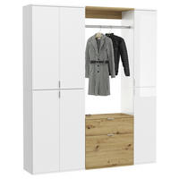 Garderobe PROJEKT weiß Eiche Artisan Nachbildung weiß Hochglanz B/H/T: ca. 152x193x34 cm PROJEKT - Eiche/weiß (152,00/193,00/34,00cm) - xonox.home