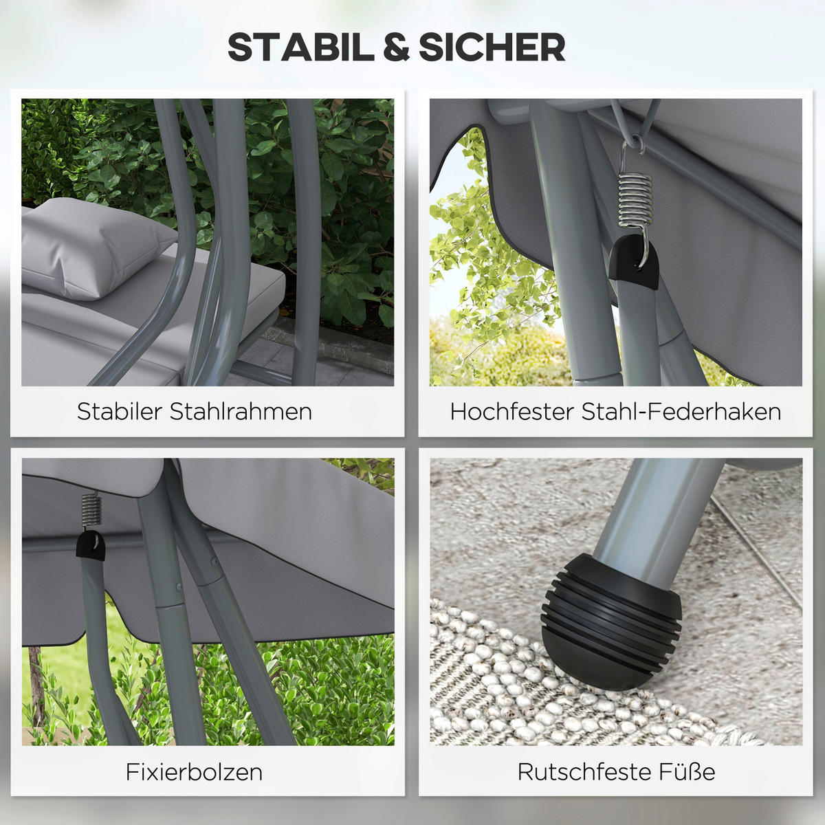 Outsunny Hollywoodschaukel hellgrau Polyester-Mischgewebe B/H/L: ca. 120x164x200 cm Hollywoodschaukel - hellgrau (200,00/120,00/164,00cm) - Outsunny